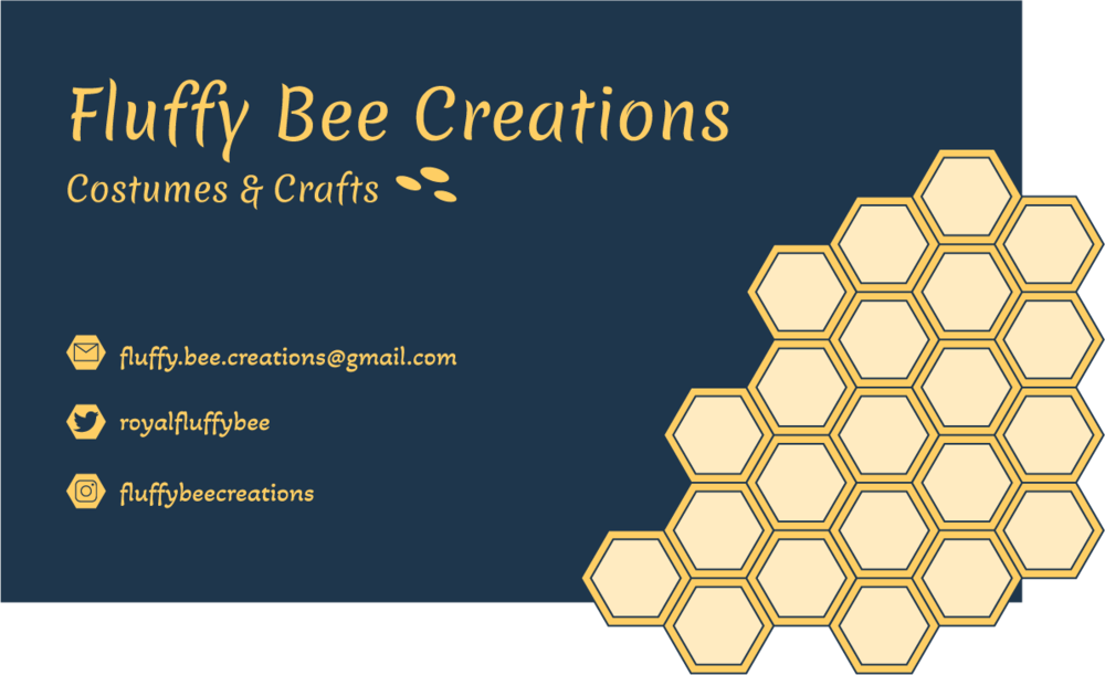 Fluffy Bee Creations business card showing contact details